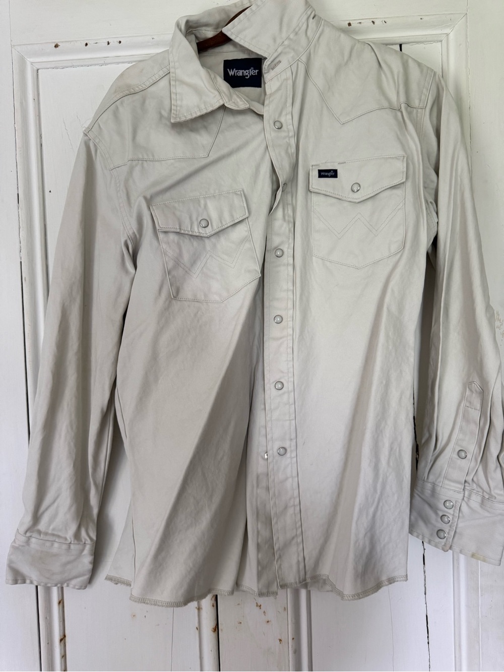 Wrangler Men’s Long Sleeve Button-Down Shirt - Cream